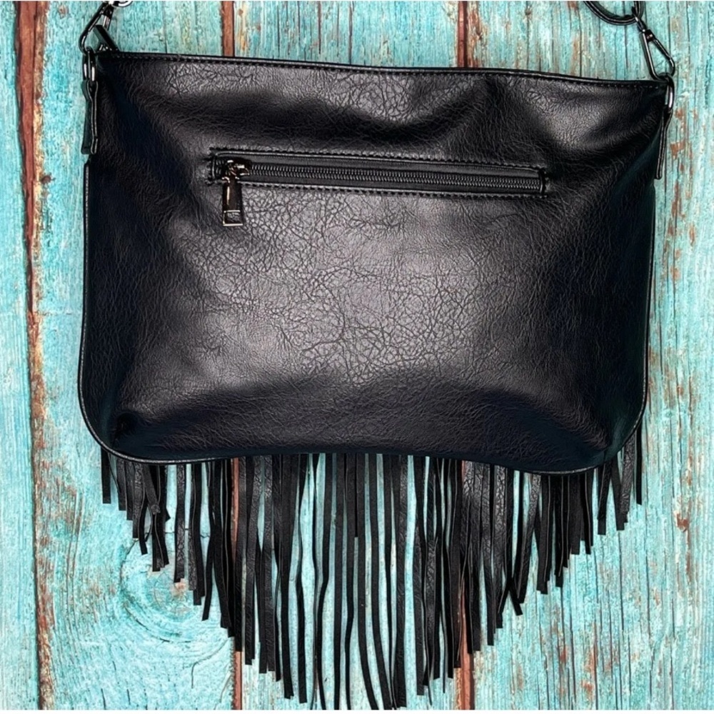 #213 Vegan Faux Leather Messenger Shoulder Fringe Bohemian Western Southwest Bag - Picture 3 of 5